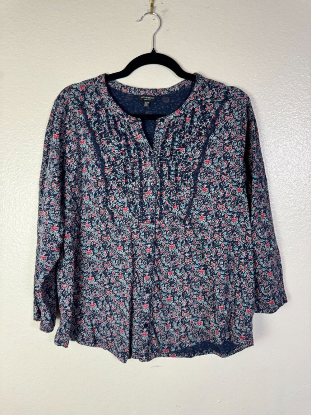 Lucky Brand Floral boho‎ peasant Blouse Womens XL 3/4 Sleeves Lightweight flowy